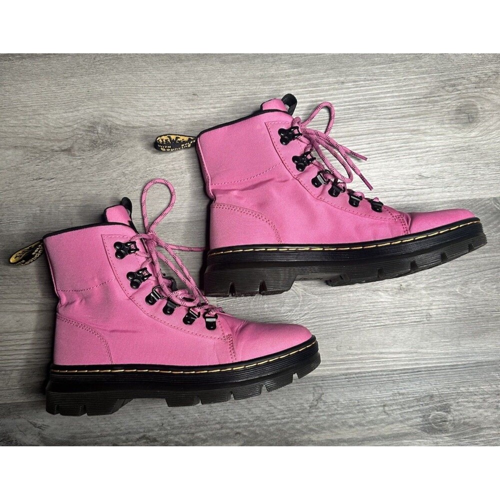 Dr. Martens Combs Pink Poly Twill Canvas Combat Boots Women's Size 7 US L 8-Eye